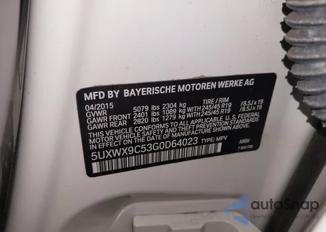 2016 BMW X3 xDrive28I from USA, damaged, VIN 5UXWX9C53G0D64023